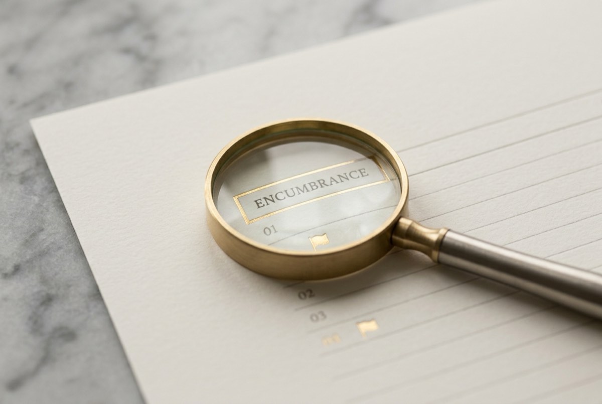 An extreme macro of a single gold-edged column header on the same document, where a slim brass magnifier rests over three short entry rows a